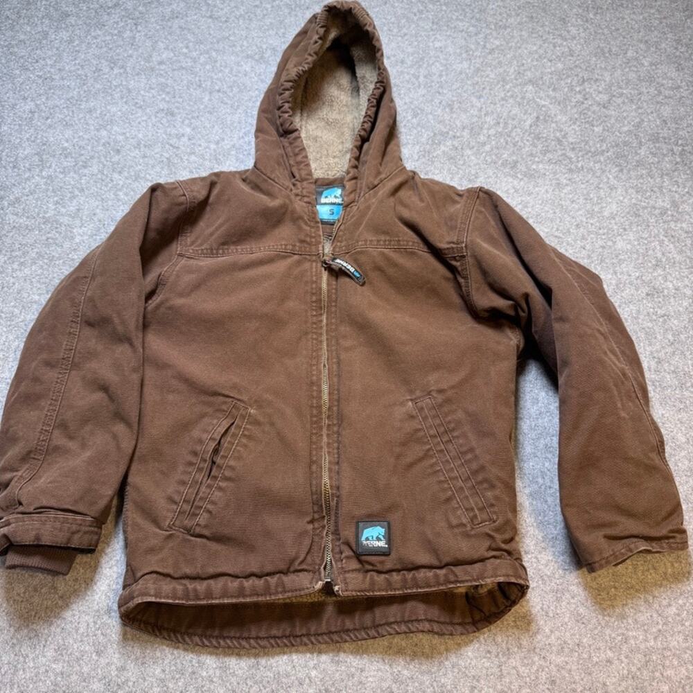 Berne Youth Small 7/8 Brown Duck Canvas Sherpa Lined Hooded Work Jacket